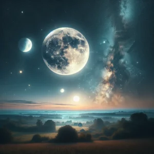 Super Lune avec Jupiter dans le ciel. Vue rurale de la Super Lune avec Jupiter dans le ciel.