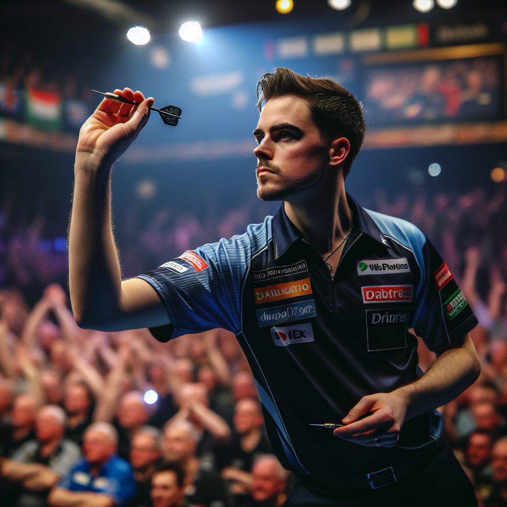 Luke Littler en action lors de la finale du championnat du monde de fléchettes 2026.