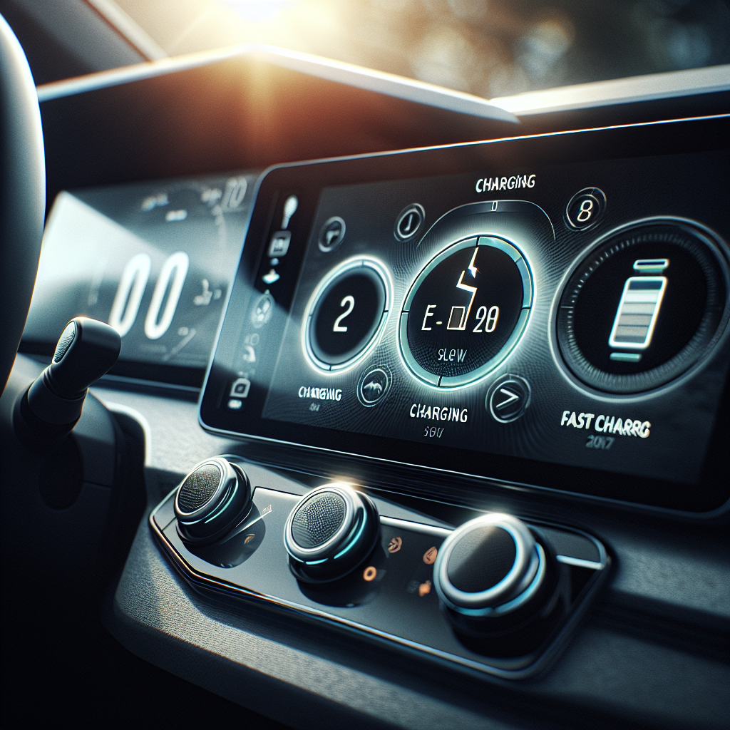 Tableau de bord d'une voiture électrique affichant des options de recharge.
