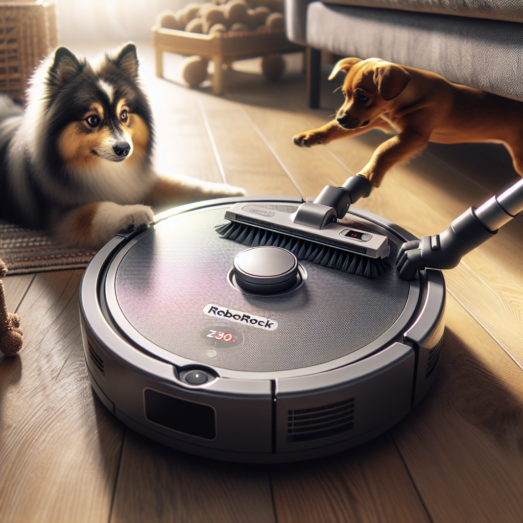 Le Roborock Saros Z70 évitant un animal domestique.