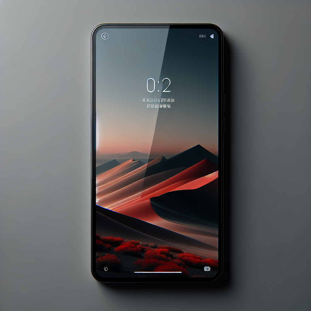 Smartphone avec des bords plats et des bordures minimales, montrant son design moderne.
