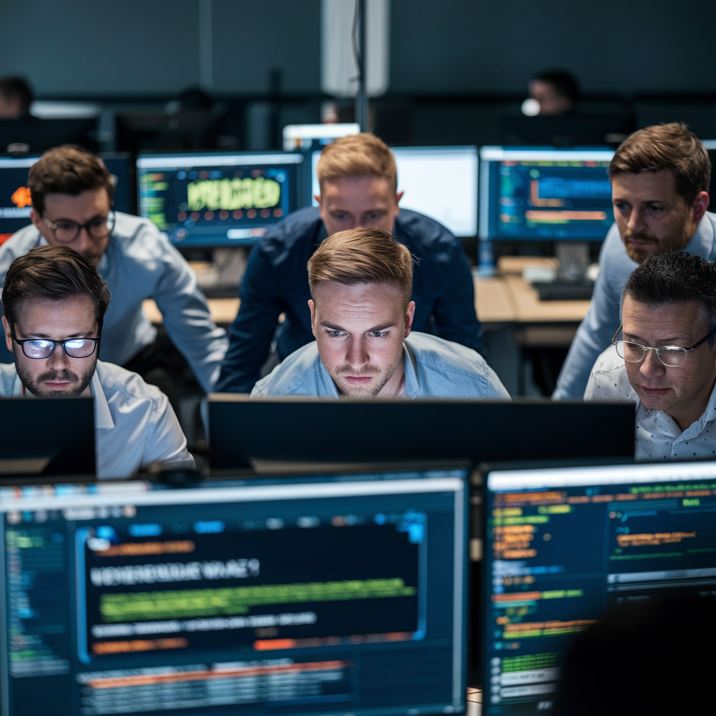 Équipe informatique réagissant à une cyberattaque.