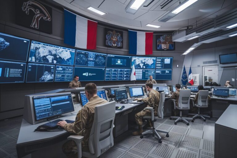 Salle de contrôle militaire française avec technologie IA avancée