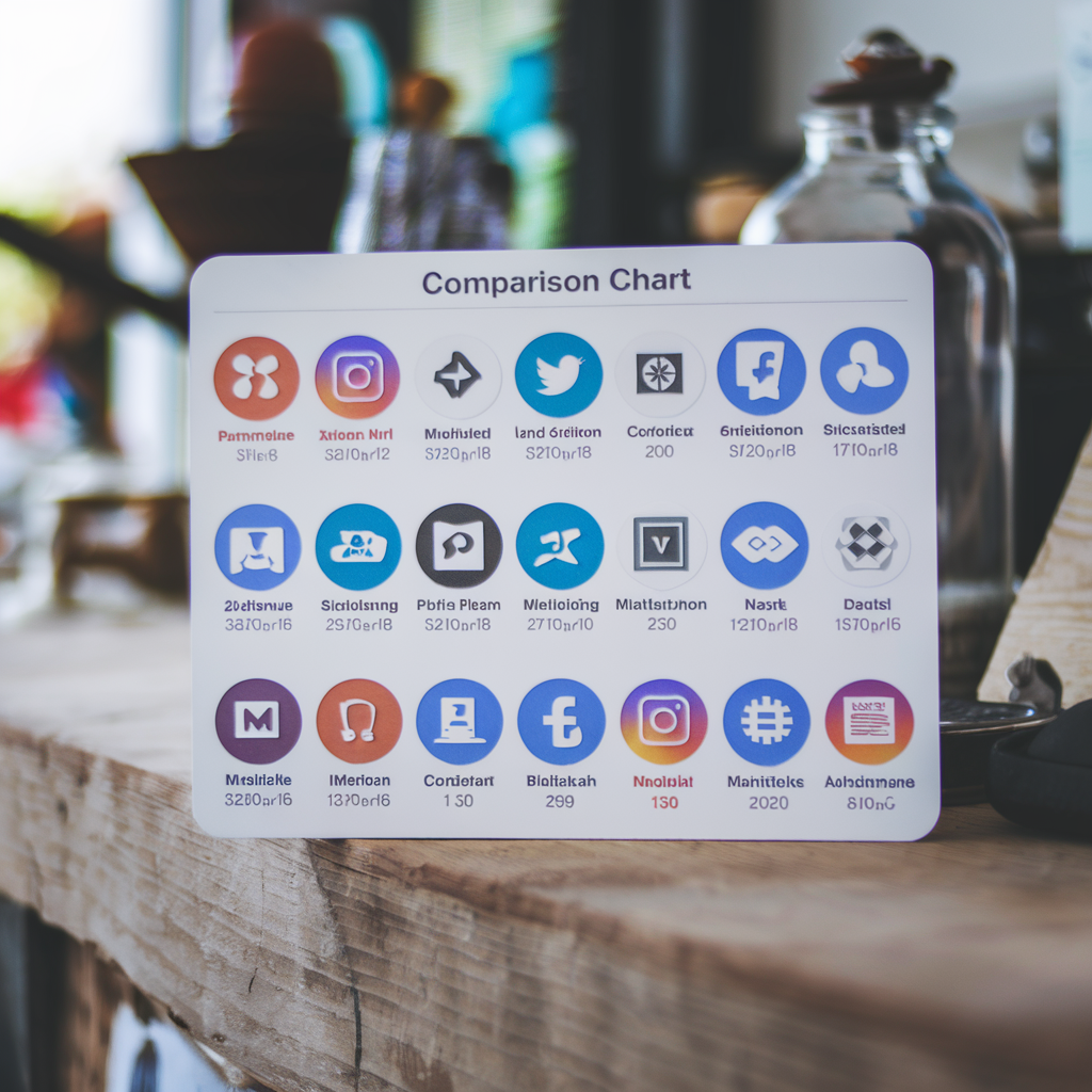 Tableau comparatif des plateformes de médias sociaux avec icônes