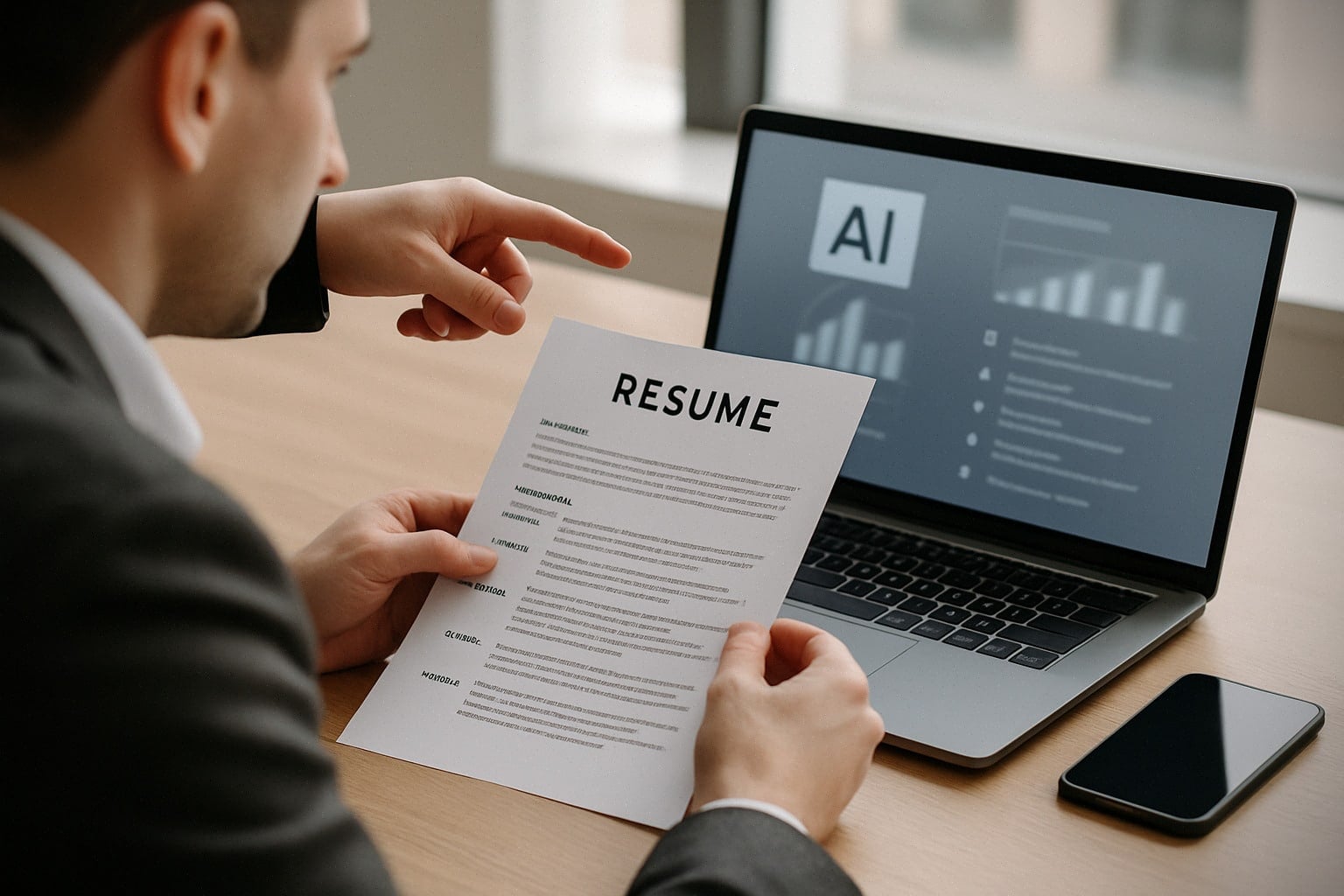 Recruteur utilisant un agent IA pour analyser des CV en entreprise
