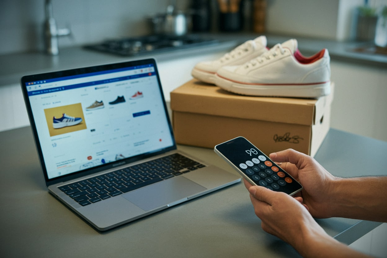 Comparaison de prix en ligne avant achat de chaussures en soldes