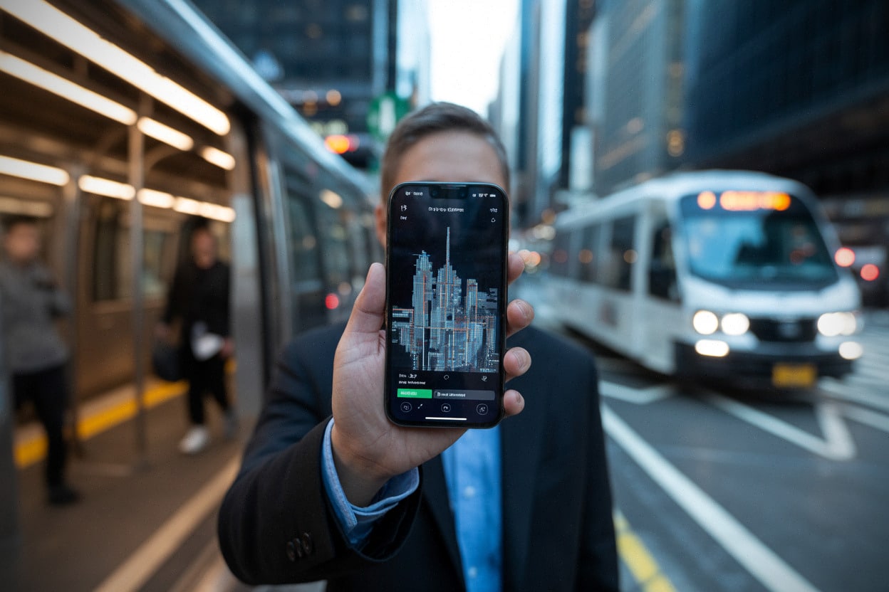 Carte urbaine temps réel stylisée rétro sur smartphone à New York