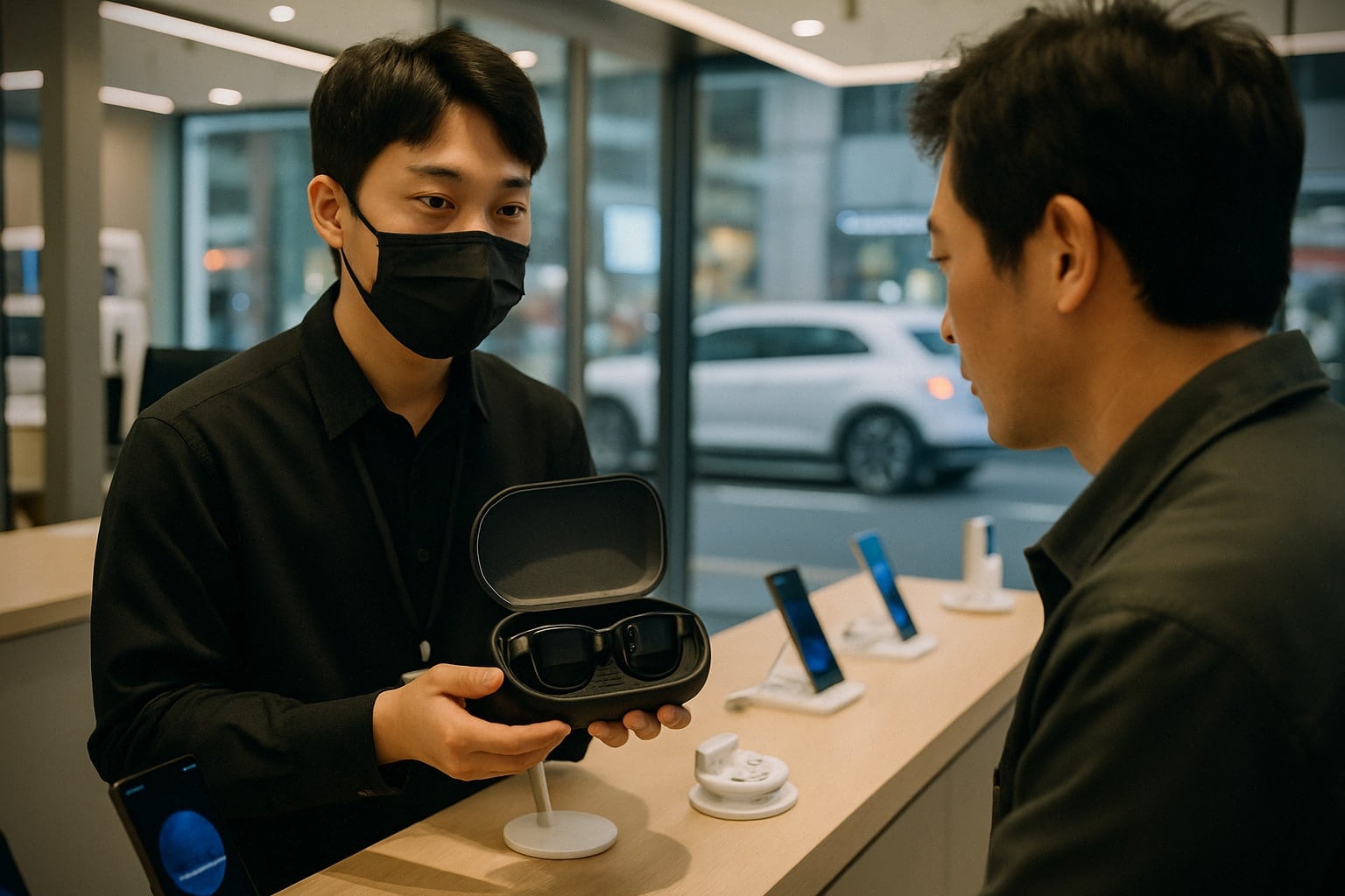 Présentation de lunettes d’IA chez un opérateur à Séoul