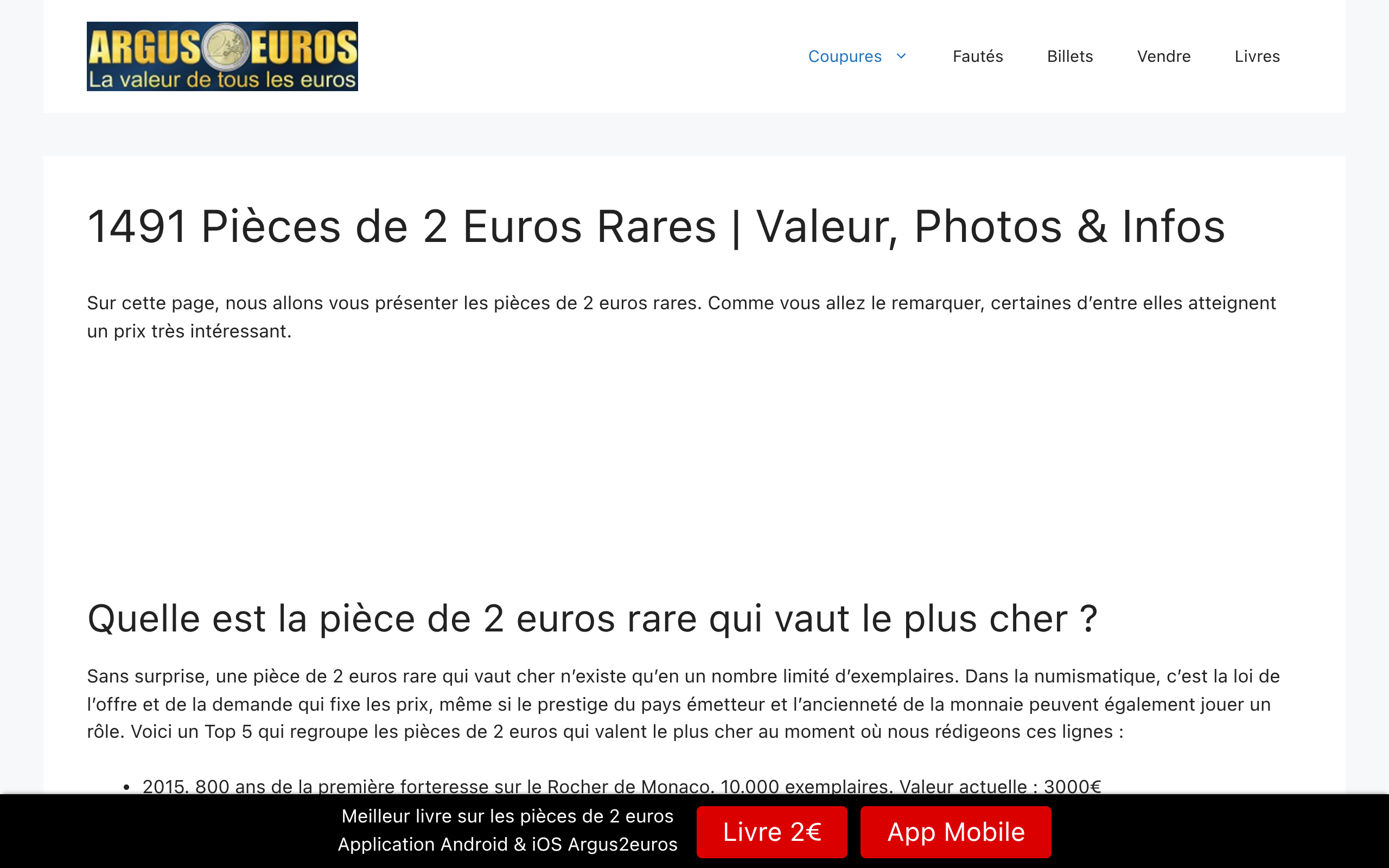 Aperçu du site argus2euros.fr